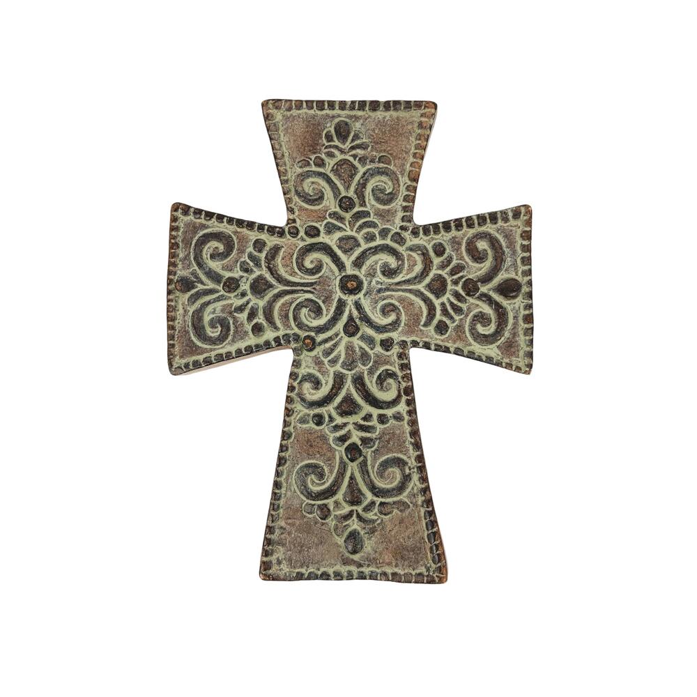 Vintage Taupe Brown Rustic Distressed Decorative Wall Cross Crucifix Décor